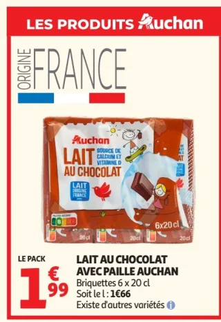 LAIT AU CHOCOLAT AVEC PAILLE AUCHAN