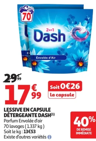 Lessive en capsule Détergeante Dash Parfum Envolée d'air