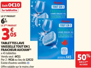 Tablettes lave vaisselle tout en 1 Fraîcheur Auchan