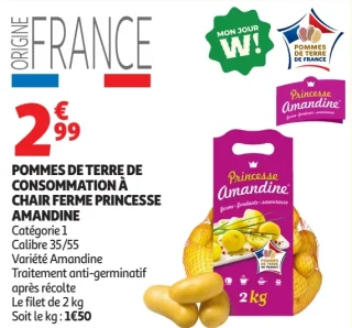 Pommes de terre de consommation à chair ferme Princesse Amandine