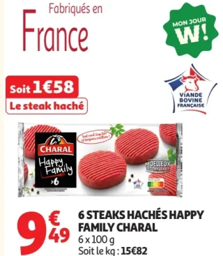 6 steaks hachés Happy Family Charal
