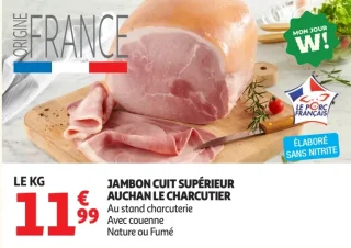 Jambon cuit supérieur Auchan Le Charcutier