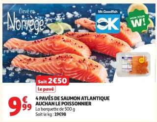 4 Pavés de saumon Atlantique Auchan Le Poissonnier