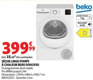 Sèche linge pompe à chaleur Beko DOH1930