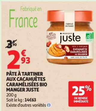 Pâte à tartiner aux cacahuètes caramélisées bio Manger Juste
