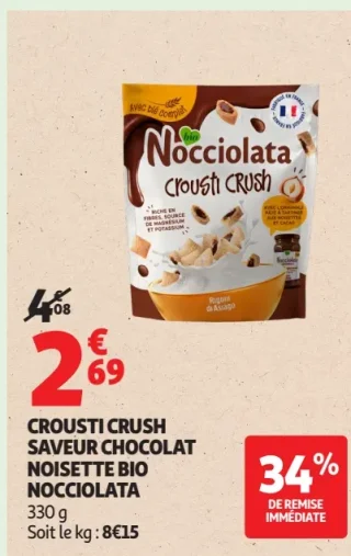 Crousti Crush saveur chocolat noisette bio Nocciolata