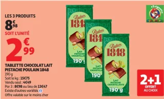 Tablette Chocolat Lait Pistache Poulain 1848