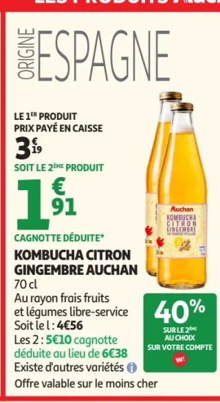 Kombucha citron gingembre Auchan