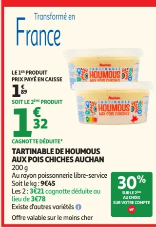 Tartinable de houmous aux pois chiches Auchan