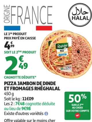 Pizza Jambon de Dinde et Fromages Rhéghalal