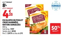 Escalopes de poulet crues marinées nature surgelées