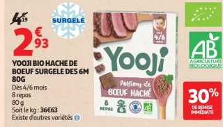 Yooji Bio Haché de Boeuf Surgelé des 6m 80g