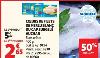 Cœurs de filets de merlu blanc du cap surgelé Auchan