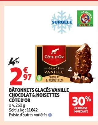 BÂTONNETS GLACÉS VANILLE CHOCOLAT & NOISETTES CÔTE D'OR