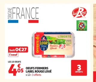 Oeufs fermiers Label Rouge Loué x12 + 3 offerts