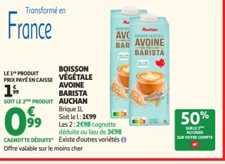 Boisson végétale avoine Barista Auchan brique 1L