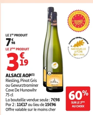 Alsace AOP Riesling, Pinot Gris ou Gewurztraminer Cave De Hunawihr