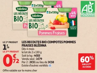 LES RECOLTES BIO COMPOTES POMMES FRAISES BLÉDINA