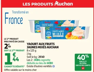 YAOURT AUX FRUITS JAUNES MIXÉS AUCHAN