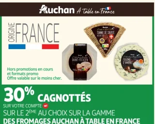 Gamme des fromages Auchan À Table en France