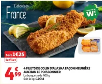 4 filets de colin d'Alaska façon meunière Auchan Le Poissonnier