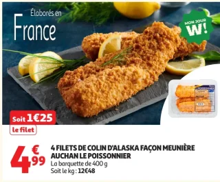 4 filets de colin d'Alaska façon meunière Auchan Le Poissonnier