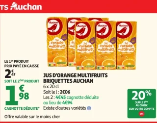 Jus d'orange multifruits briquettes Auchan