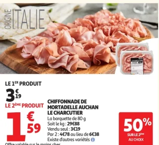Chiffonnade de Mortadelle Auchan Le Charcutier