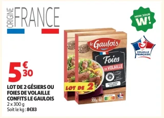 Lot de 2 gésiers ou foies de volaille confits Le Gaulois