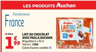 Lait au chocolat avec paille Auchan