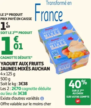 Yaourt aux fruits jaunes mixés Auchan