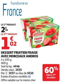 Dessert fruitier fraise avec morceaux Andros