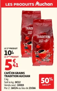 Café en grains tradition Auchan