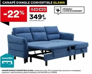 CANAPÉ D'ANGLE CONVERTIBLE GLAMA