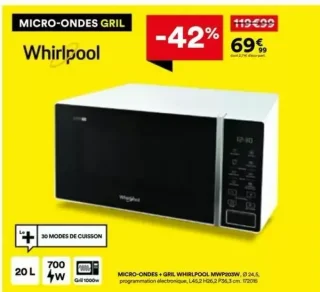 MICRO-ONDES + GRIL WHIRLPOOL MWP203W