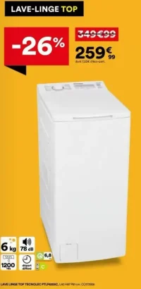 Lave-linge top Tecnolec PTLF6205C