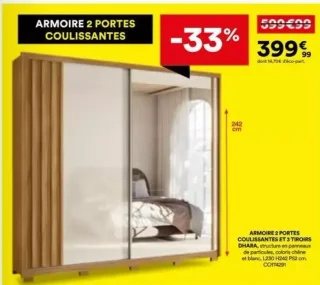 Armoire 2 portes coulissantes et 3 tiroirs Dhara
