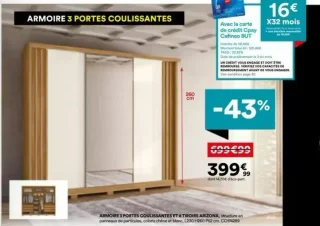 Armoire 3 portes coulissantes et 6 tiroirs Arizona