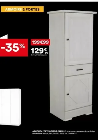 Armoire 2 portes 1 tiroir CAMILLE