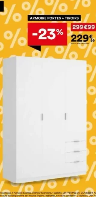 Armoire 3 portes 3 tiroirs LISTOWEL