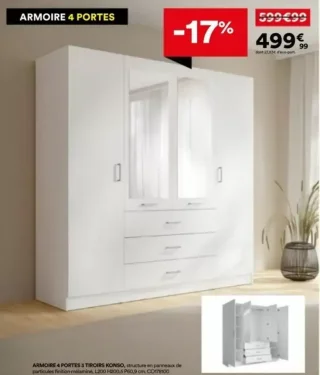 Armoire 4 portes 3 tiroirs Konso