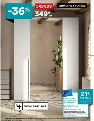 Armoire 4 portes 2 miroirs 2 étagères Tropea