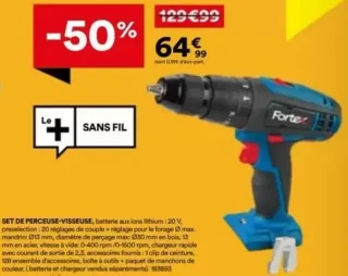 Set de perceuse-visseuse Fortex sans fil