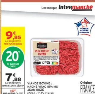 Viande Bovine : Haché Vrac 15% MG Jean Rozé