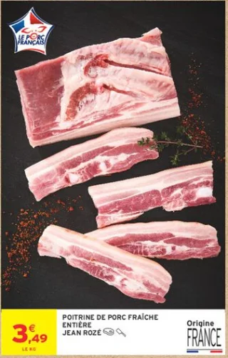 Poitrine de porc fraîche entière Jean Rozé