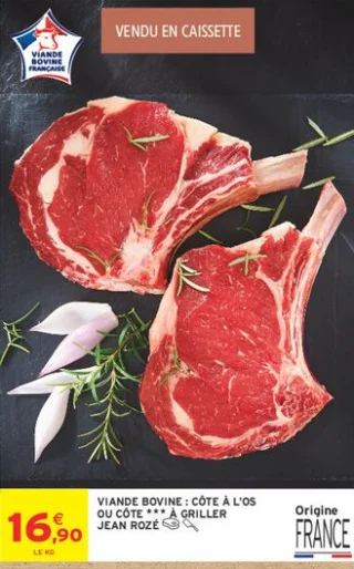 Viande Bovine : Côte à l'os ou Côte *** à griller Jean Rozé