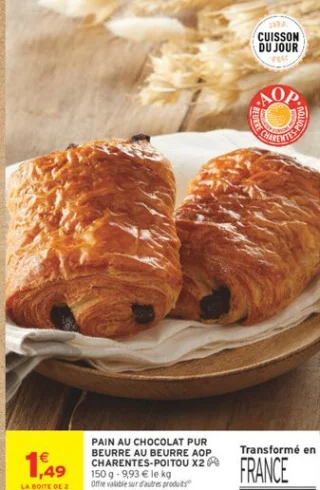 PAIN AU CHOCOLAT PUR BEURRE AU BEURRE AOP CHARENTES-POITOU X2