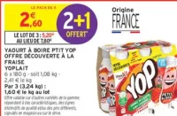 Yaourt à boire Ptit Yop Offre Découverte à la fraise Yoplait