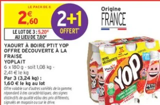 Yaourt à boire Ptit Yop Offre Découverte à la fraise Yoplait
