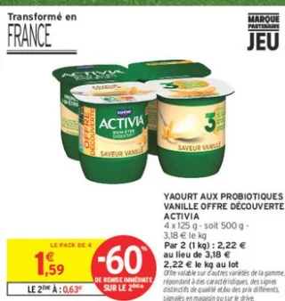 YAOURT AUX PROBIOTIQUES VANILLE OFFRE DÉCOUVERTE ACTIVIA